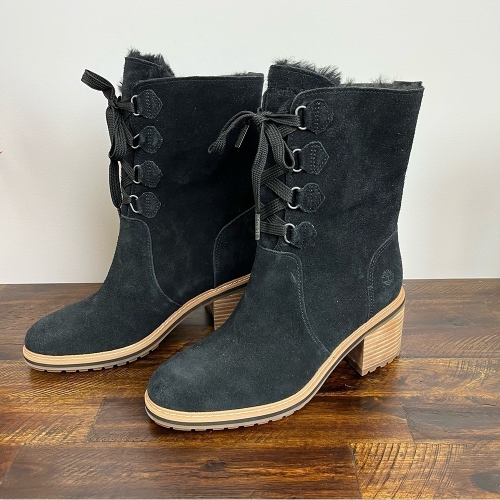 Timberland Sienna Black Suede Leather Lace-up Heeled Boot. NWOT Size 8 #279 - Picture 3 of 11